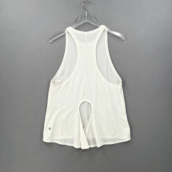LULULEMON Racerback Tank Top Womens 6 White Tie Back Workout Running Mesh Knit - Picture 3 of 11